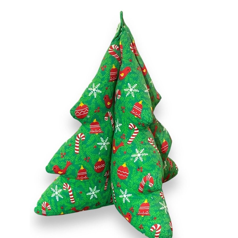 Vtg 3D Stuffed Fabric Christmas Tree Hand Crafted Plush 14" Green / Candy Cane
